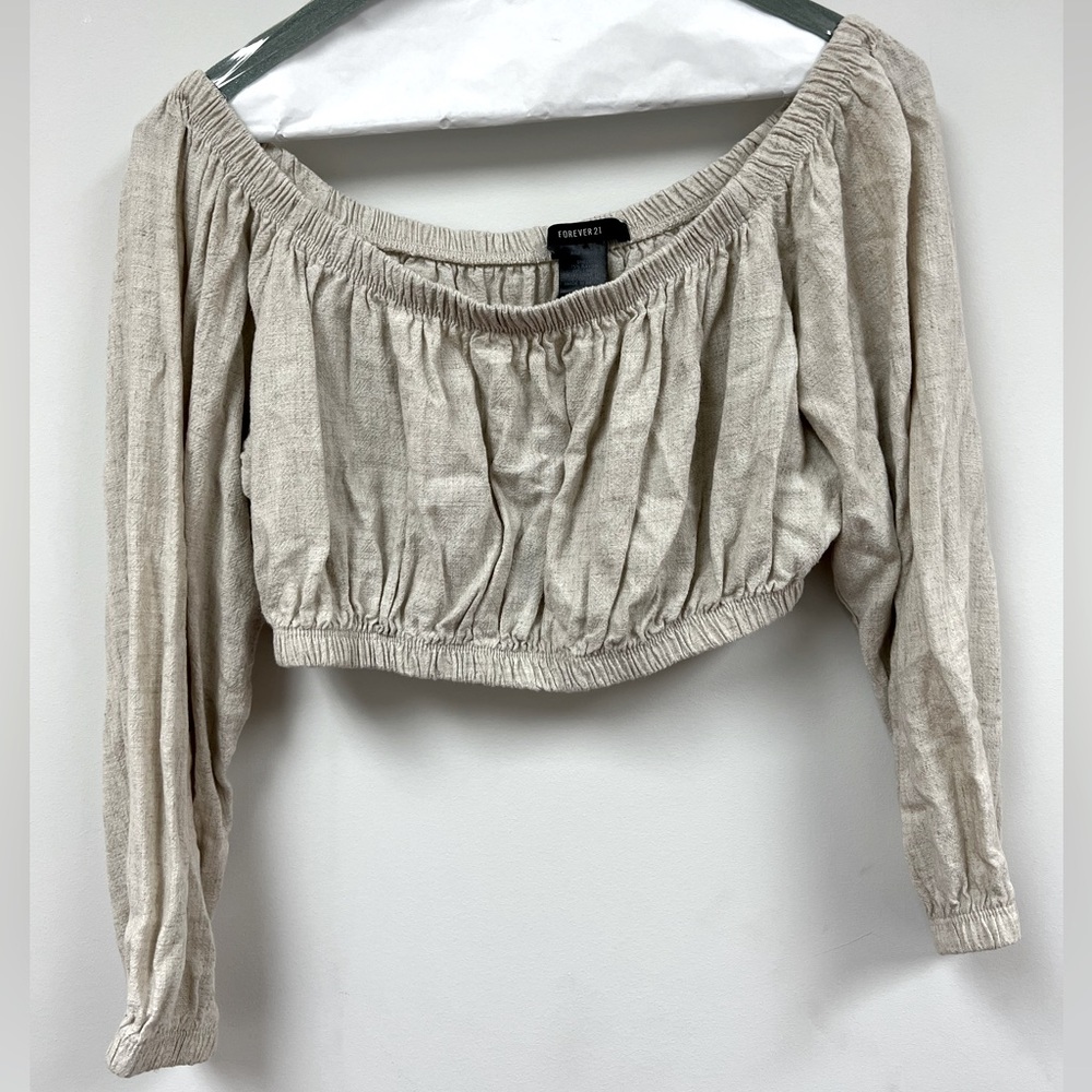 Forever 21 Off-the-Shoulder Peasant Cream Crop Top Size Large